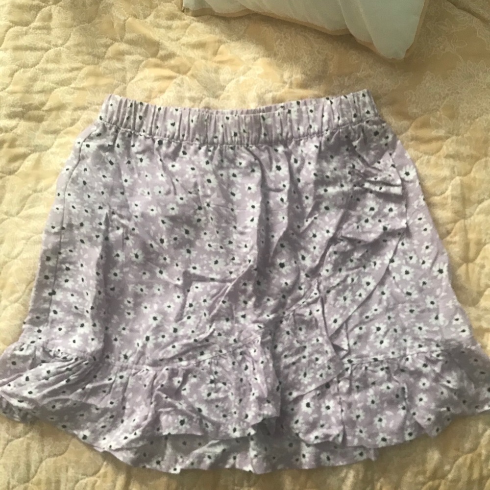 Purple Floral Ruffle Mini Skirt